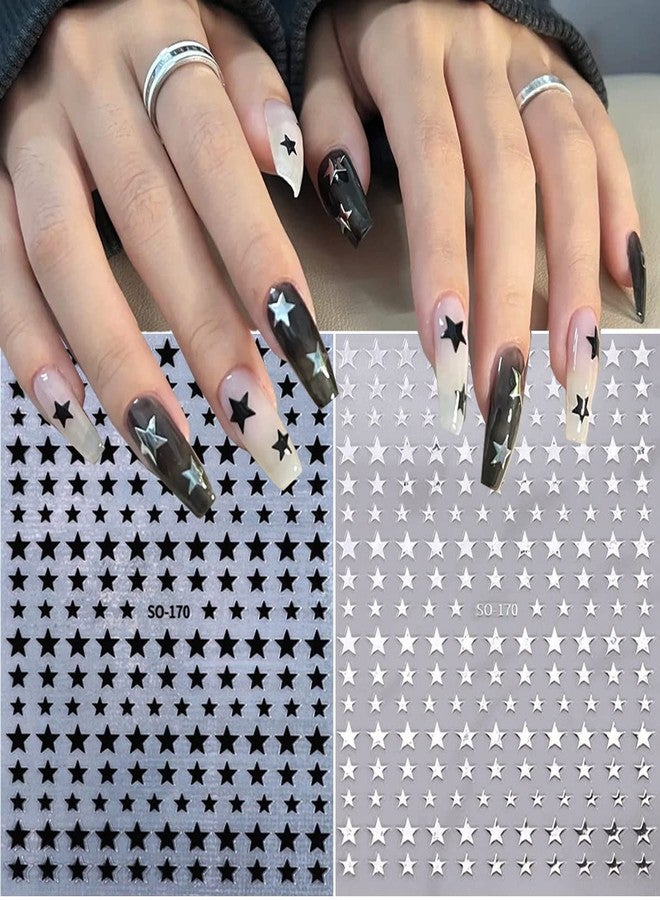 BSBTBZ 6 Sheets Star Nail Stickers 3D Glitter Shiny Gold Silver White Black Stars Nail Art Sticker Geometry Star Sticker DIY Transfer Decal Designs Nail Tips DIY Manicure Luxury Nail Art Decoration Supplies - Image 2